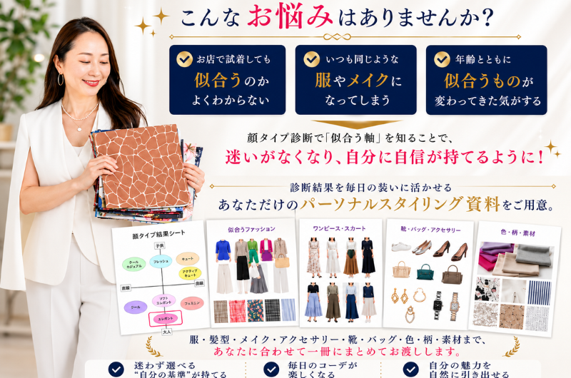 顔タイプ診断レッスン後にお渡しするお一人おひとりに合わせたオリジナルアドバイス資料